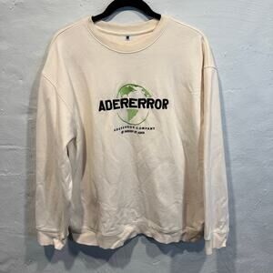 Ader Error Cream Embroidered Logo Crewneck Sweatshirt Size A3 Oversized